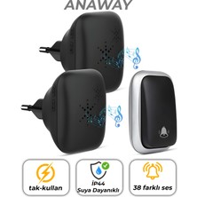 Anaway Shopping Kablosuz Kapı Zili, Pilsiz Kablosuz Zil,kapı Zili Uzaktan Kumandalı,zil, Kablosuz Ev Zili Seti, Su Geçirmez, Kablosuz Ev Zili, 500 Metre Menzil, 38 Zil Sesi, 4 Ses Seviyesi ve LED Flaş, Siyah