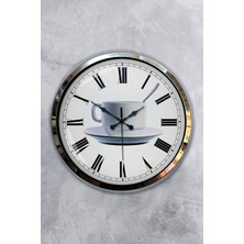 Kasva Concept Hediyelik 40 cm Krom Metal Kahve Duvar Saati