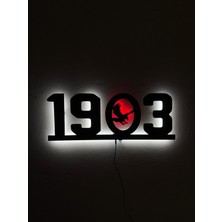 Sem Concept Ledli 1903 Taraftar Siyah Beyaz Kartal Tablo, Ahşap Beşiktaş Gece Lambası, Işıklı Duvar Dekorasyonu