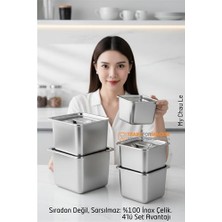 Marsilyan 4'lü Inox Saklama Kabı - Hava Sızdırmaz Mutfak Düzenleyici 304 Paslanmaz Çelik