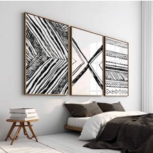 Pam Studio Siyah Beyaz Etnik Desenli 3’lü Tablo Seti – Modern Minimal Duvar Dekoru