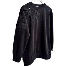 Phuti Nakış Detaylı Siyah Sweatshirt