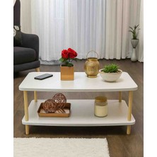Hesa Ahşap Ayaklı Beyaz Desenli Orta Sehpa – 80X50X43 cm Modern Tasarım