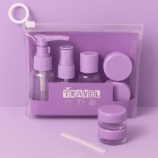 Jetfast 6 Parça Mor Renk Seyahat Seti Şeffaf Çantalı Kozmetik Şişe Seti Boş Seyahat Şampuan Şişesi Seti