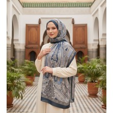 Revam Collection Retro Desen Pamuk Şal Lacivert Vizon