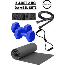 Ultio Spor 2 Kg'lık Pilates Seti 2 Adet 2 kg Dambıl 6mm Pilates Matı Squad Band Atlama Ipi Direnç Lastiği