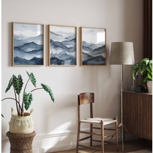 Pam Studio Mavi Gri Tonlarında Manzara Desenli 3’lü Tablo Seti – Modern Minimal Duvar Dekoru