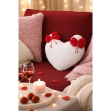 Türkühome Sevgililer Günü Özel Kalp Şeklinde Dekoratif Kırlent | Fiyonklu