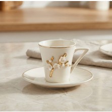 Assa Bazaar Flora Luxe Altın Yaldızlı 6 Kişilik Porselen Kahve Fincanı &  Çiçekli