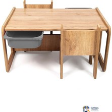 Evinna 2 Kişilik Çocuk Masası – Ceviz Mdf - Gri Çekmeceli