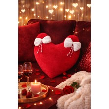 Türkühome Sevgililer Günü Özel Kalp Şeklinde Dekoratif Kırlent | Fiyonklu