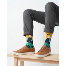Eminence Pour Homme Kadın/Erkek Çorap - Penye Pamuk, Dağ Desenli Renkli Tekli Çorap