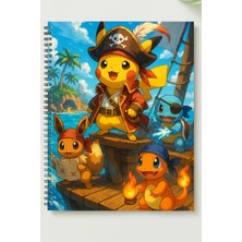 Black-One Pokemon A5 Metal Spiralli Çizgisiz Sert Kapak Pokemon Defter