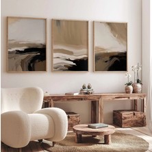 Pam Studio Kahverengi Bej Tonlarında Soyut 3’lü Tablo Seti – Modern Minimal Duvar Dekoru