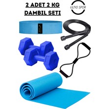 Ultio Spor 2 Kg'lık Pilates Seti 2 Adet 2 kg Dambıl 6mm Pilates Matı Squad Band Atlama Ipi Direnç Lastiği