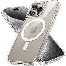 M.TK Moveteck Apple iPhone 15 Pro Kılıf Kamera Korumalı Magsafe Şarj Özellikli Şeffaf Silikon Darbe Korumalı Kapak