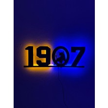 Sem Concept Ledli 1907 Sarı Lacivert Taraftar Boğa Tablo, Ahşap Fenerbahçe Gece Lambası, Işıklı Duvar Dekorasyonu