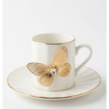 Assa Bazaar Flora Luxe Serisi Altın Yaldızlı Porselen Kahve Fincanı & Kelebek Detaylı