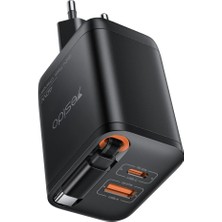 Yesido YC99 Kendinden Gizlenen Makaralı Dahili Type-C Kablolu 40W Pd Hızlı Şarj Cihazı - Siyah