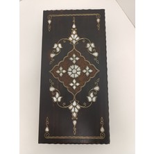 Mess Sedef Kakma Telkari Işlemeli El Işçiliği Büyük Boy Ahşap Tavla - Koyu Renk (25X50 Cm)