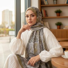 Revam Collection Retro Desen Pamuk Şal Yağ Yeşili