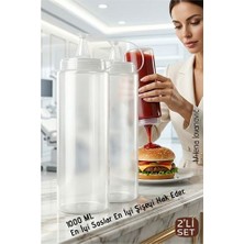 2'li Sos Şişesi, Ketçap Mayonez Hardal ve Zeytinyağı Şişesi Seti - 1000 ml Sızdırmaz Kapakl
