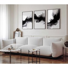 Pam Studio Siyah Beyaz Soyut Duman Desenli 3’lü Tablo Seti – Modern Minimal Duvar Dekoru