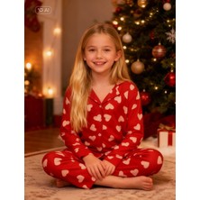 NiCe İç Giyim Kırmızı Kalpli  Süet  Kız Çocuk Pijama Takımı
