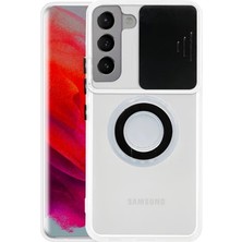 FRY Sm Galaxy S22 Kılıf Sürgülü Kamera Lens Korumalı Yüzük Standlı Silikon KILIF-(5775)