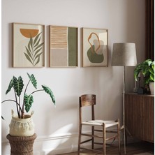 Pam Studio Yeşil Turuncu Bej Tonlarında Soyut 3’lü Tablo Seti – Modern Doğal Duvar Dekoru –