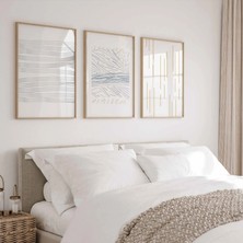 Pam Studio Bej Mavi Minimal Çizgili 3’lü Tablo Seti – Modern Soyut Duvar Dekoru