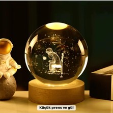 Marsilyan Küçük Prens Temalı Büyük Boy Işıklı Cam Küre Ahşap Stand