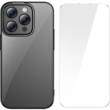 FRY Baseus Glitter iPhone 14 Pro 6.1 Renkli Kenar Silikon Kılıf + Tempered Ekran Koruyucu SET-(5775)