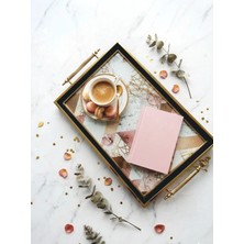 Le Paon Lüks Mermer Desenli Gold Saplı Sunum Tepsisi - Modern Geometrik Dekoratif Kahve Tepsisi