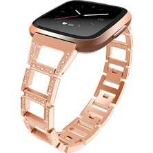FRY Fitbit Versa Metal Diamond Işlemeli Akıllı Saat Kayış KORDON-(5775)