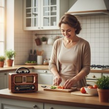 FRY Büyük Boy Retro, Nostaljik, Ahşap Tasarım Bluetooth Hoparlörlü, Şarjlı, Taşınabilir Fm/am Destekli Radyo NS-6635 (5358)