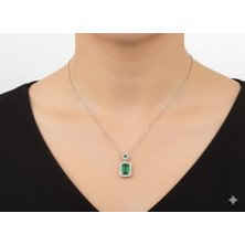 Akfecan Çelik Zümrüt Yeşili Zirkon Taşlı Gümüş Rengi Kolye