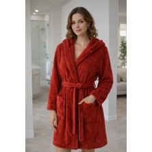 Türkühome Kapüşonlu Kadın Wellsoft Bornoz - Sabahlık