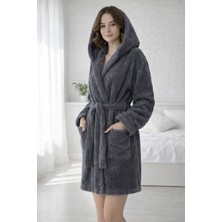 Türkühome Kapüşonlu Kadın Wellsoft Bornoz - Sabahlık