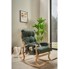 Özmob Relax Lüx Ahşap Sallanan Koltuk – Minderli, Çift Cepli Emzirme Koltuğu, Tv ve Dinlenme Amaçlı Sallanan Sandalye 4 Farklı Renk Seçeneği