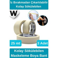 Wonara #krepkağıt Iz Bırakmadan Çıkartılabilir Isıya Dayanıklı Kolay Sökülebilen Maskeleme Boya Bant 3 Adet