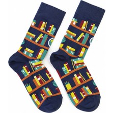 Eminence Kitap Desenli Lacivert Pamuklu Erkek Çorabı