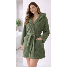 Türkühome Kapüşonlu Kadın Wellsoft Bornoz - Sabahlık