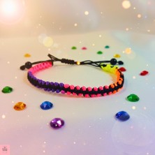 Crystal Atelier Gökkuşağı Renkli Rainbow El Örmesi Makrome Şans Bilekliği - Boho Tarz Ayarlanabilir Tasarım Kadın Bileklik