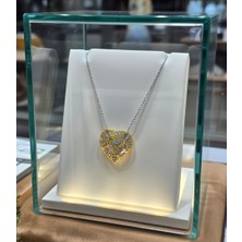 Jade'm Gold Çelik Silver Gold Renk Zirkon Taşlı Kalpli Kolye