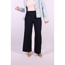 Tuğba Sarı Nervürlü Bol Paça Beyaz Pantolon