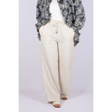 Tuğba Sarı Keten Görünümlü Rahat Kesim Palazzo Pantolon