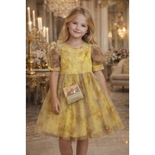 Diamondstar Kız Çocuk Çiçek Desenli Çantalı Bayramlık Prenses Düğün Parti Doğum Günü Elbisesi 5/8 Yaş
