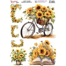 E Hobici Pirinç Dekopaj Kağıdı 30X42CM PT-1472 Bisiklet Ayçiçeği