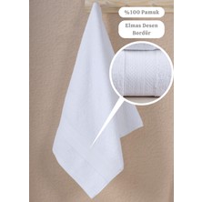 Ellaline 4'lü Banyo Havlusu Seti %100 Pamuk Sertifikalı, 50X80 - 70X130, Elmas Desen Bordürlü Lila Beyaz